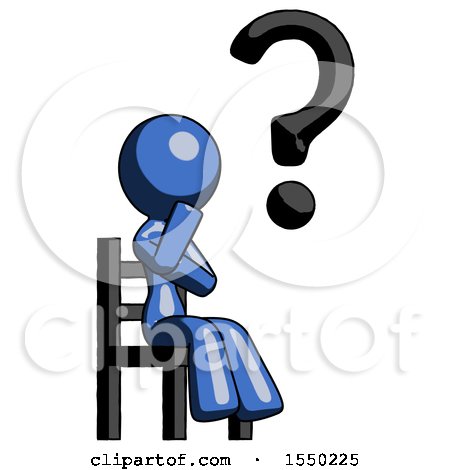 Blue Design Mascot Woman Question Mark Concept, Sitting on Chair Thinking by Leo Blanchette