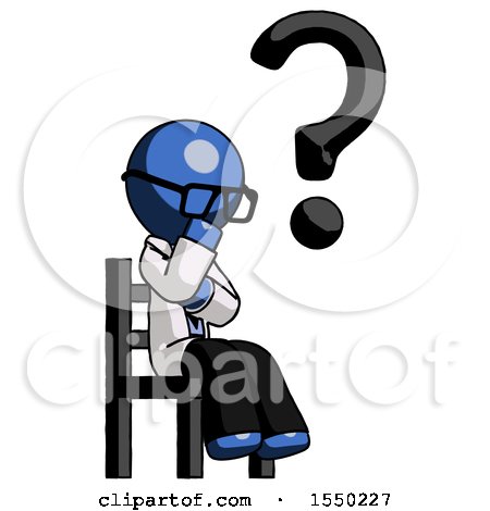 Blue Doctor Scientist Man Question Mark Concept, Sitting on Chair Thinking by Leo Blanchette