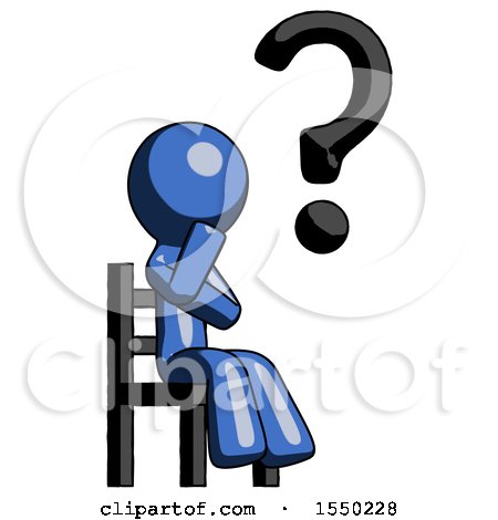 Blue Design Mascot Man Question Mark Concept, Sitting on Chair Thinking by Leo Blanchette