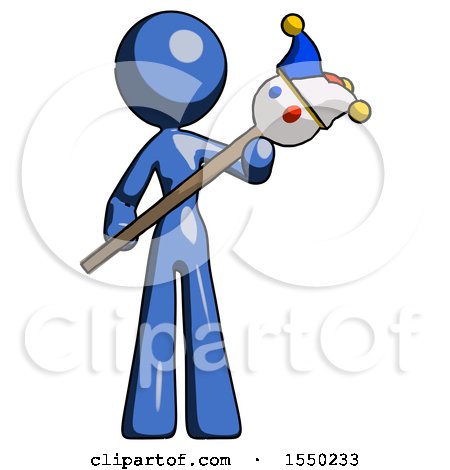 Blue Design Mascot Woman Holding Jester Diagonally by Leo Blanchette