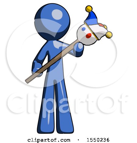 Blue Design Mascot Man Holding Jester Diagonally by Leo Blanchette
