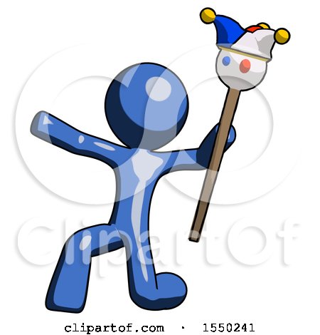 Blue Design Mascot Man Holding Jester Staff Posing Charismatically by Leo Blanchette