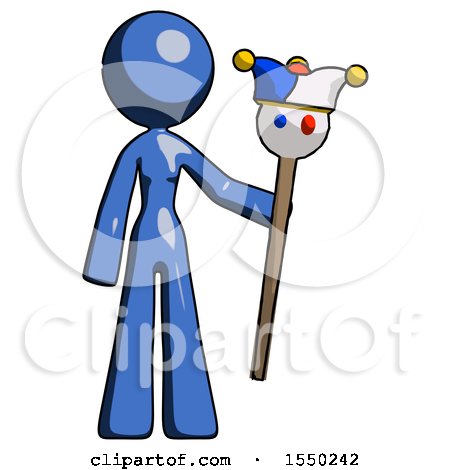 Blue Design Mascot Woman Holding Jester Staff by Leo Blanchette