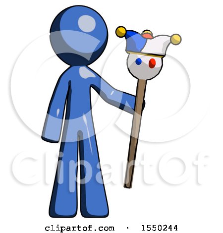 Blue Design Mascot Man Holding Jester Staff by Leo Blanchette