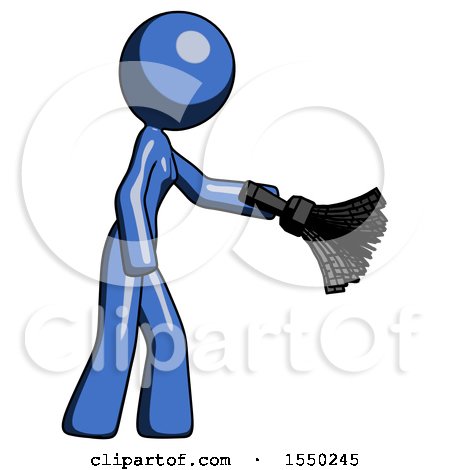 Blue Design Mascot Woman Dusting with Feather Duster Downwards by Leo Blanchette
