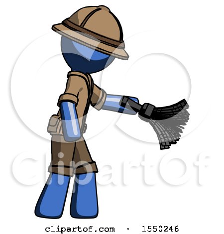 Blue Explorer Ranger Man Dusting with Feather Duster Downwards by Leo Blanchette