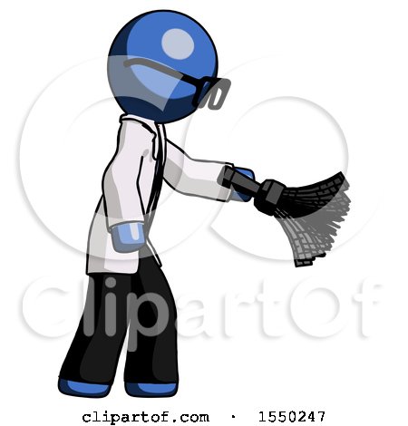 Blue Doctor Scientist Man Dusting with Feather Duster Downwards by Leo Blanchette