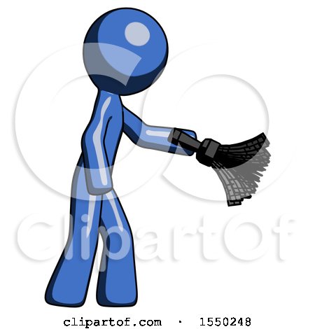 Blue Design Mascot Man Dusting with Feather Duster Downwards by Leo Blanchette