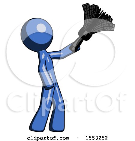 Blue Design Mascot Man Dusting with Feather Duster Upwards by Leo Blanchette