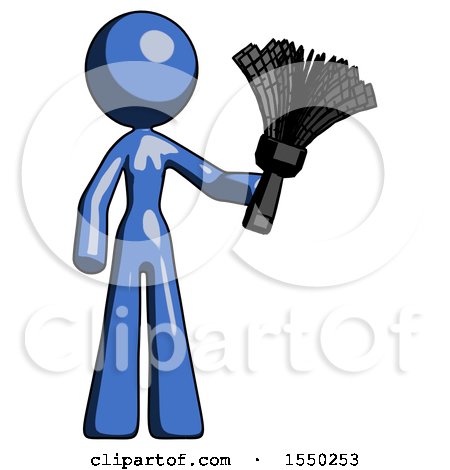 Blue Design Mascot Woman Holding Feather Duster Facing Forward by Leo Blanchette