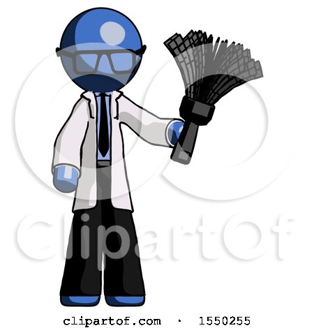 Blue Doctor Scientist Man Holding Feather Duster Facing Forward by Leo Blanchette