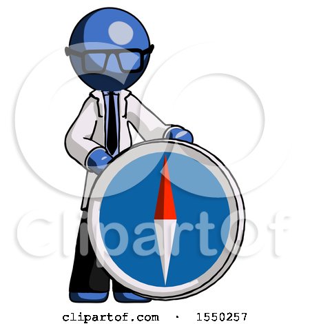 Blue Doctor Scientist Man Standing Beside Large Compass by Leo Blanchette