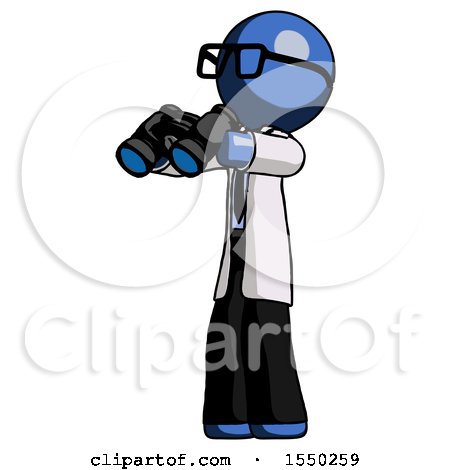 Blue Doctor Scientist Man Holding Binoculars Ready to Look Left by Leo Blanchette
