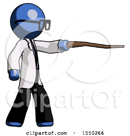 Blue Doctor Scientist Man Pointing with Hiking Stick by Leo Blanchette