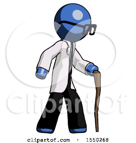 Blue Doctor Scientist Man Walking with Hiking Stick by Leo Blanchette