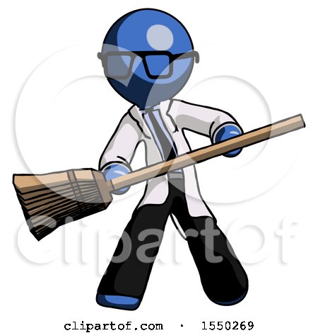 Blue Doctor Scientist Man Broom Fighter Defense Pose by Leo Blanchette