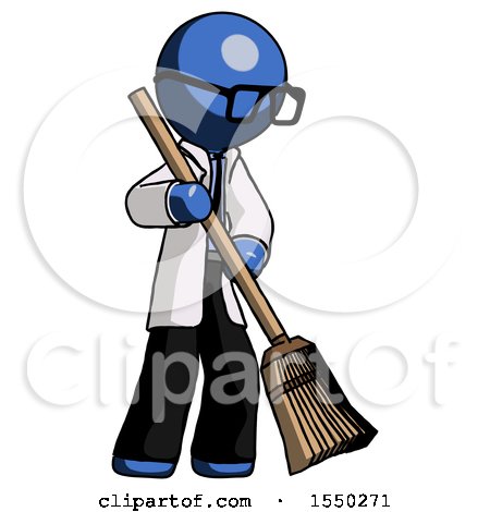 Blue Doctor Scientist Man Sweeping Area with Broom by Leo Blanchette