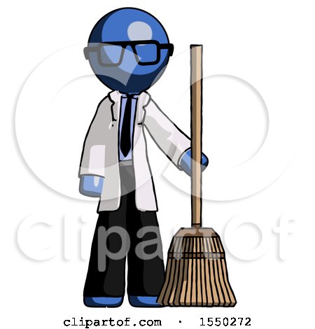 Blue Doctor Scientist Man Standing with Broom Cleaning Services by Leo Blanchette