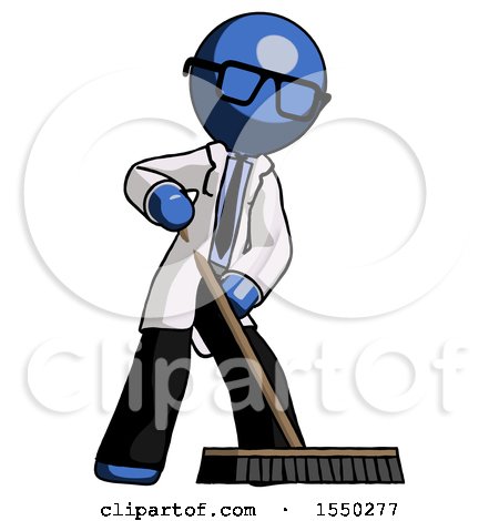 Blue Doctor Scientist Man Cleaning Services Janitor Sweeping Floor with Push Broom by Leo Blanchette