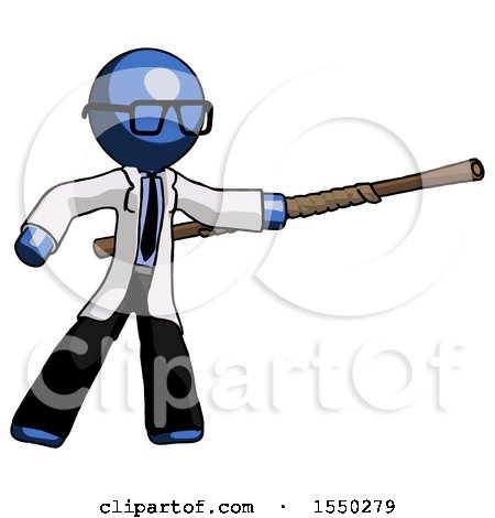 Blue Doctor Scientist Man Bo Staff Pointing Right Kung Fu Pose by Leo Blanchette