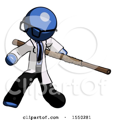 Blue Doctor Scientist Man Bo Staff Action Hero Kung Fu Pose by Leo Blanchette