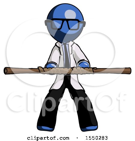 Blue Doctor Scientist Man Bo Staff Kung Fu Defense Pose by Leo Blanchette