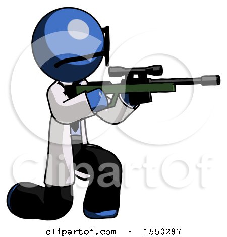 Blue Doctor Scientist Man Kneeling Shooting Sniper Rifle by Leo Blanchette