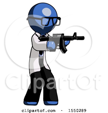 Blue Doctor Scientist Man Shooting Automatic Assault Weapon by Leo Blanchette