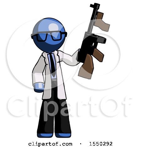 Blue Doctor Scientist Man Holding Tommygun by Leo Blanchette