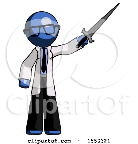 Blue Doctor Scientist Man Holding Sword in the Air Victoriously by Leo Blanchette