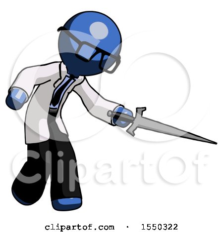 Blue Doctor Scientist Man Sword Pose Stabbing or Jabbing by Leo Blanchette