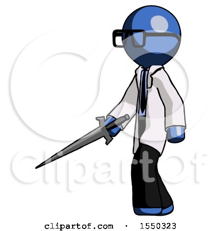 Blue Doctor Scientist Man with Sword Walking Confidently by Leo Blanchette