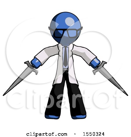 Blue Doctor Scientist Man Two Sword Defense Pose by Leo Blanchette