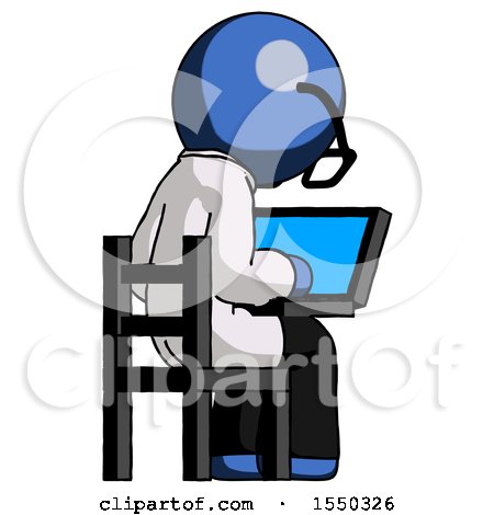 Blue Doctor Scientist Man Using Laptop Computer While Sitting in Chair View from Back by Leo Blanchette