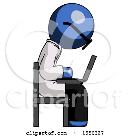 Blue Doctor Scientist Man Using Laptop Computer While Sitting in Chair View from Side by Leo Blanchette