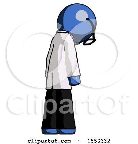 Blue Doctor Scientist Man Depressed with Head Down, Back to Viewer, Right by Leo Blanchette