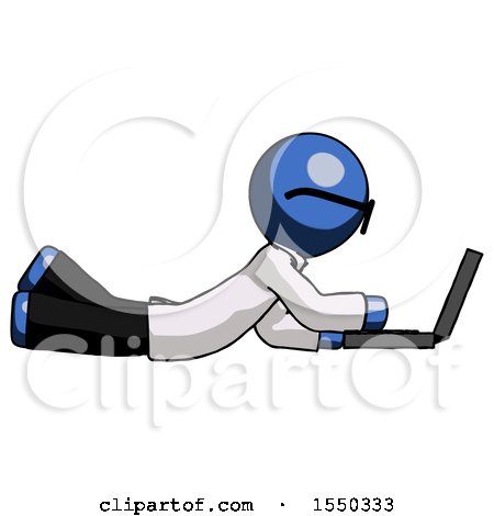 Blue Doctor Scientist Man Using Laptop Computer While Lying on Floor Side View by Leo Blanchette