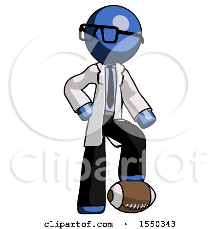 Blue Doctor Scientist Man Standing with Foot on Football by Leo Blanchette