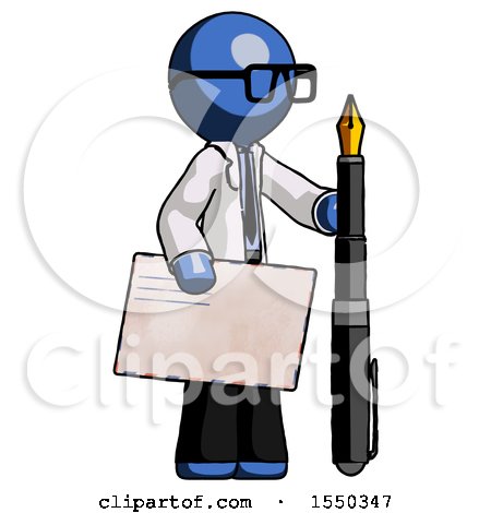Blue Doctor Scientist Man Holding Large Envelope and Calligraphy Pen by Leo Blanchette