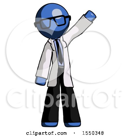 Blue Doctor Scientist Man Waving Emphatically with Left Arm by Leo Blanchette