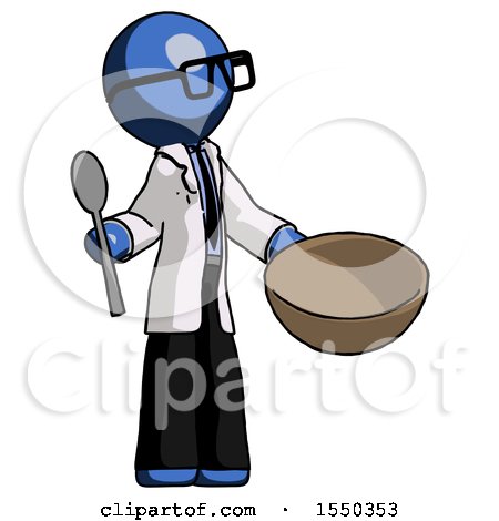 Blue Doctor Scientist Man with Empty Bowl and Spoon Ready to Make Something by Leo Blanchette