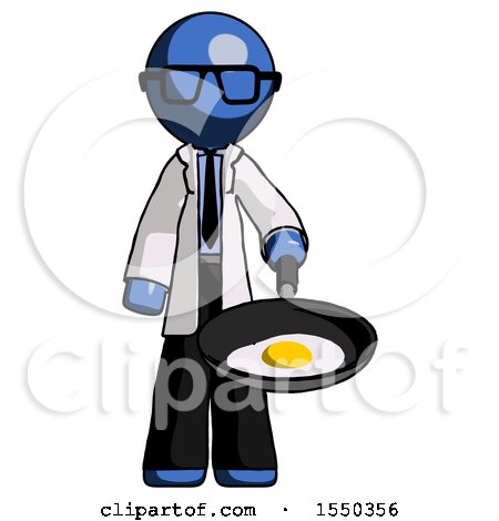 Blue Doctor Scientist Man Frying Egg in Pan or Wok by Leo Blanchette
