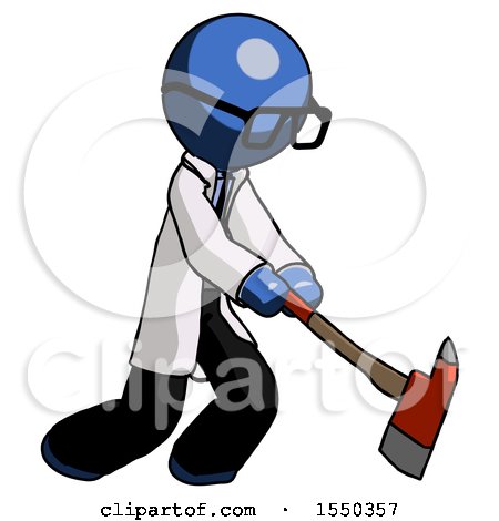 Blue Doctor Scientist Man Striking with a Red Firefighter's Ax by Leo Blanchette