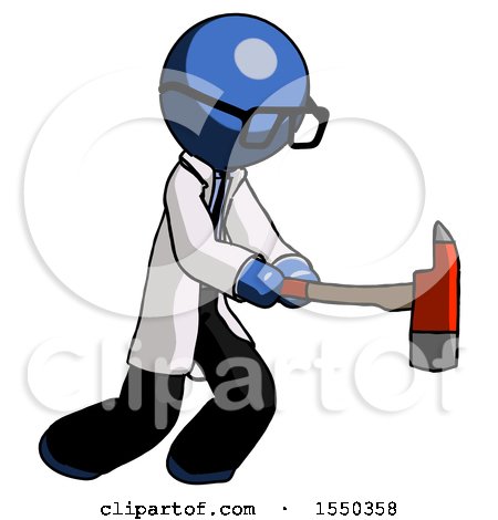 Blue Doctor Scientist Man with Ax Hitting, Striking, or Chopping by Leo Blanchette