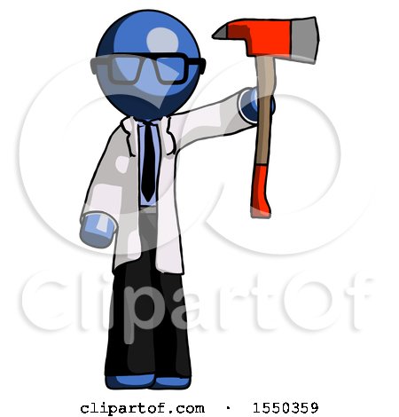 Blue Doctor Scientist Man Holding up Red Firefighter's Ax by Leo Blanchette