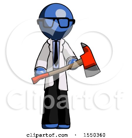 Blue Doctor Scientist Man Holding Red Fire Fighter's Ax by Leo Blanchette
