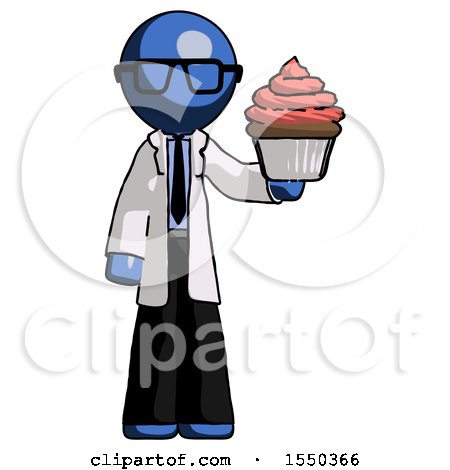 Blue Doctor Scientist Man Presenting Pink Cupcake to Viewer by Leo Blanchette