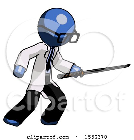 Blue Doctor Scientist Man Stabbing with Ninja Sword Katana by Leo Blanchette