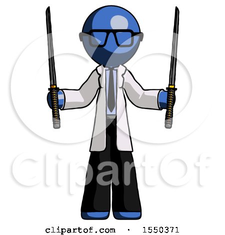 Blue Doctor Scientist Man Posing with Two Ninja Sword Katanas up by Leo Blanchette