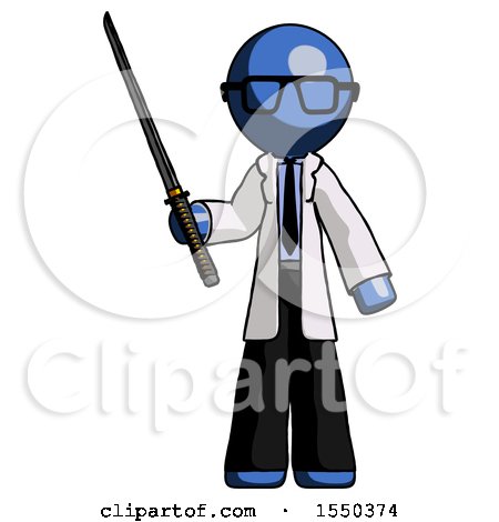 Blue Doctor Scientist Man Standing up with Ninja Sword Katana by Leo Blanchette